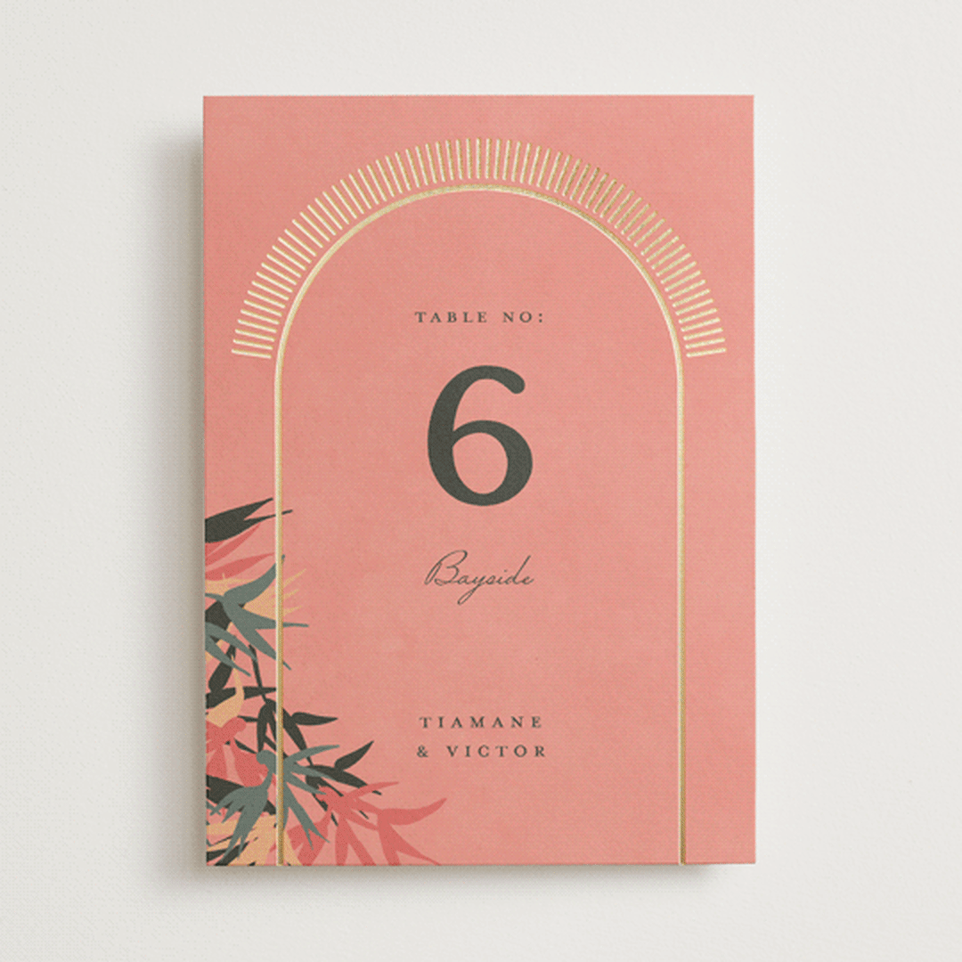 "Birds of Paradise" - Table Numbers in Coral by Julie Hebert - Front