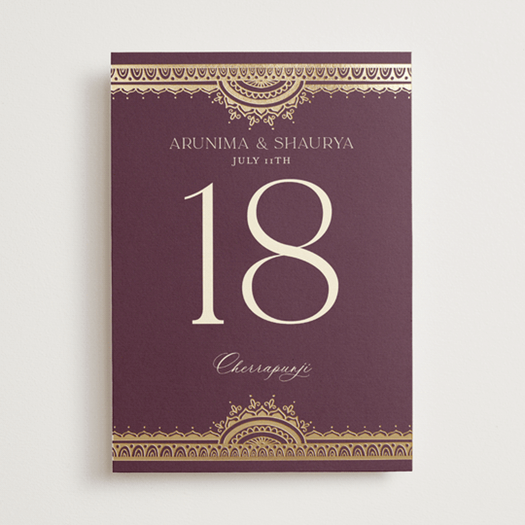 "Arunima" - Table Numbers in Plum by Randi Cirelli - Front
