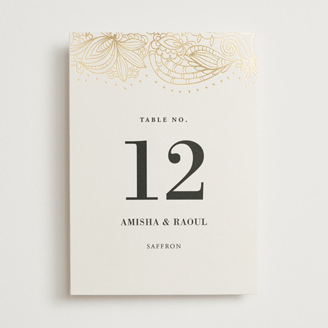 "Elegant Henna" - Table Numbers in Champagne by Oma N. Ramkhelawan - Front
