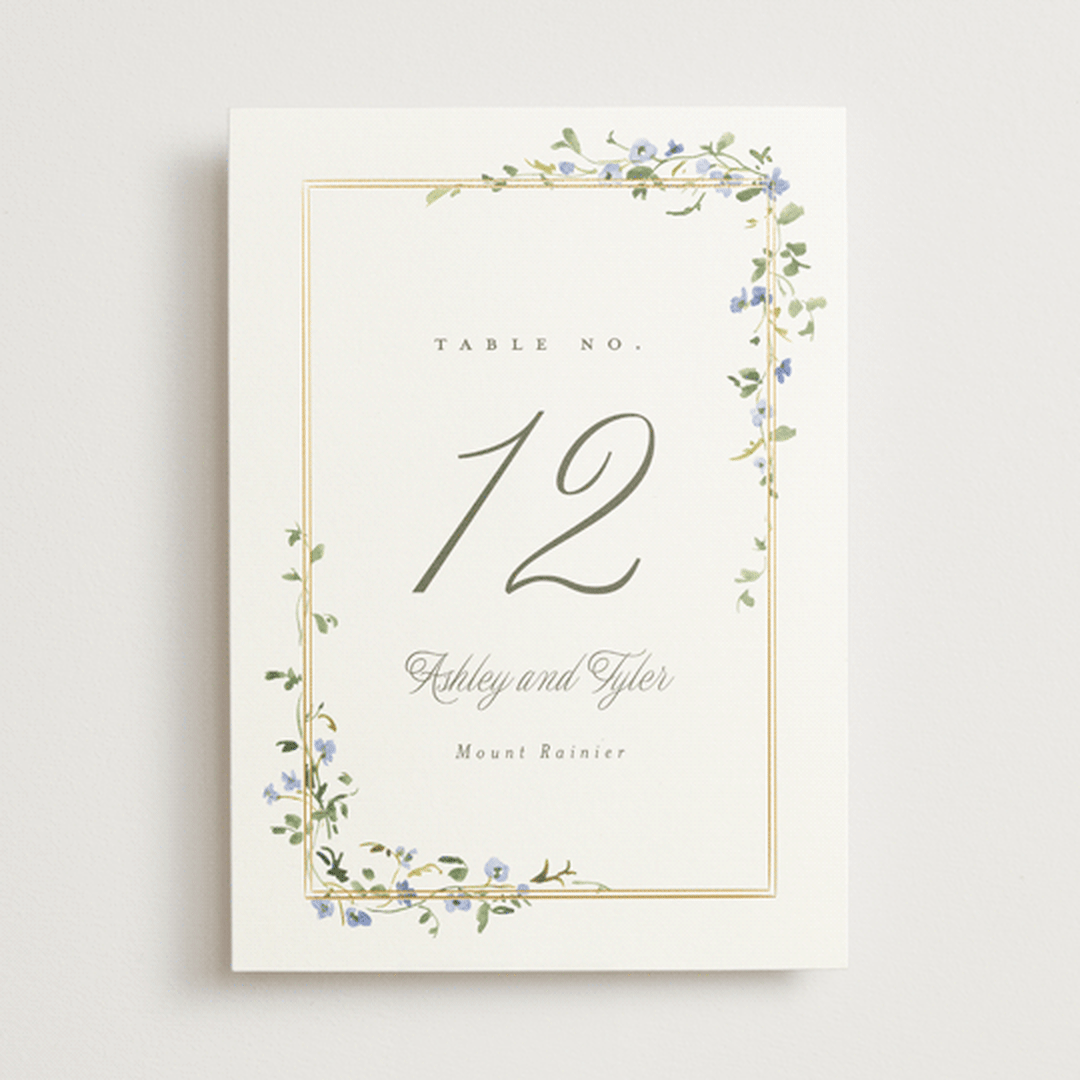 "Flowering Vine" - Table Numbers in Bluebell by Everett Paper Goods - Front
