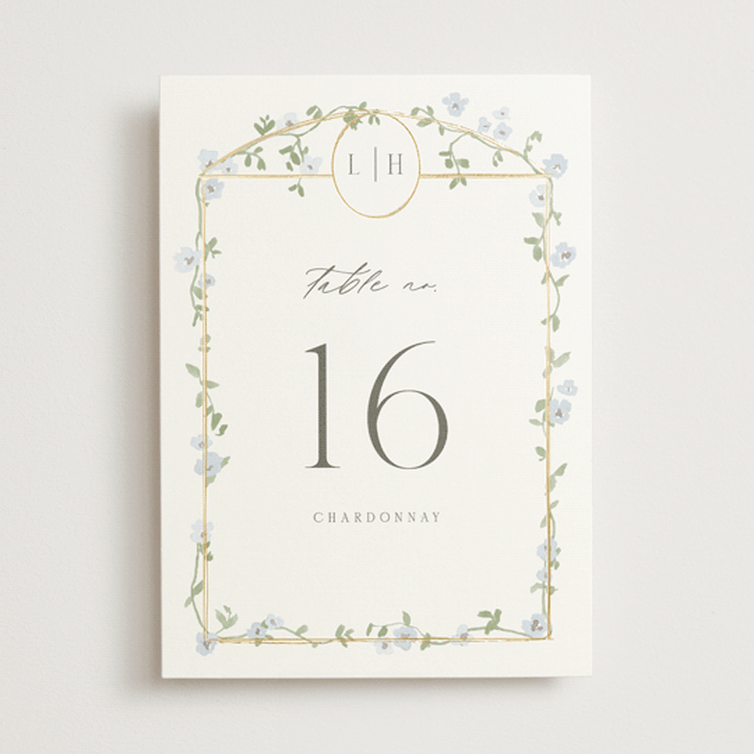 "Portico" - Table Numbers in Blue Bell by Everett Paper Goods - Front