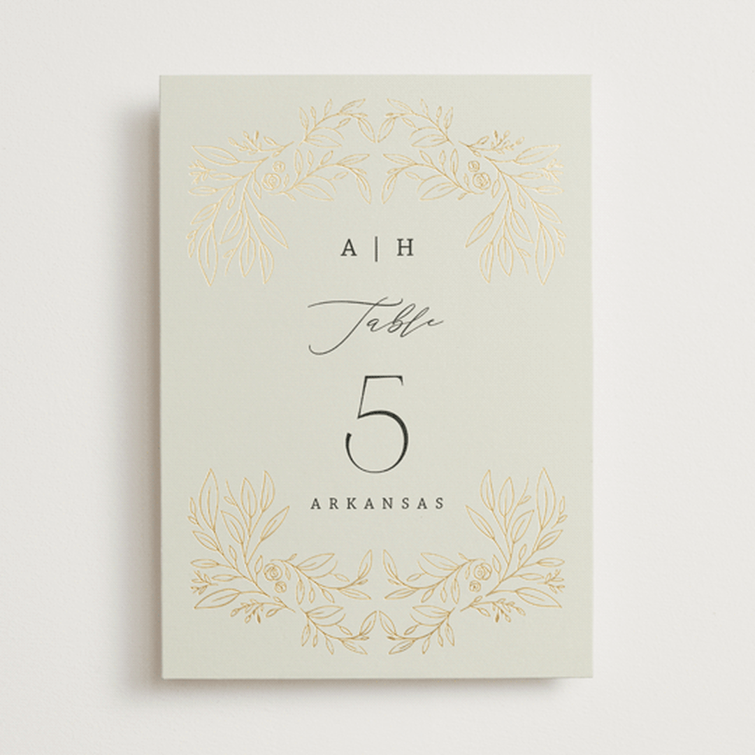 "Foil Botanical Frame" - Table Numbers in Taupe by Hannah Williams - Front