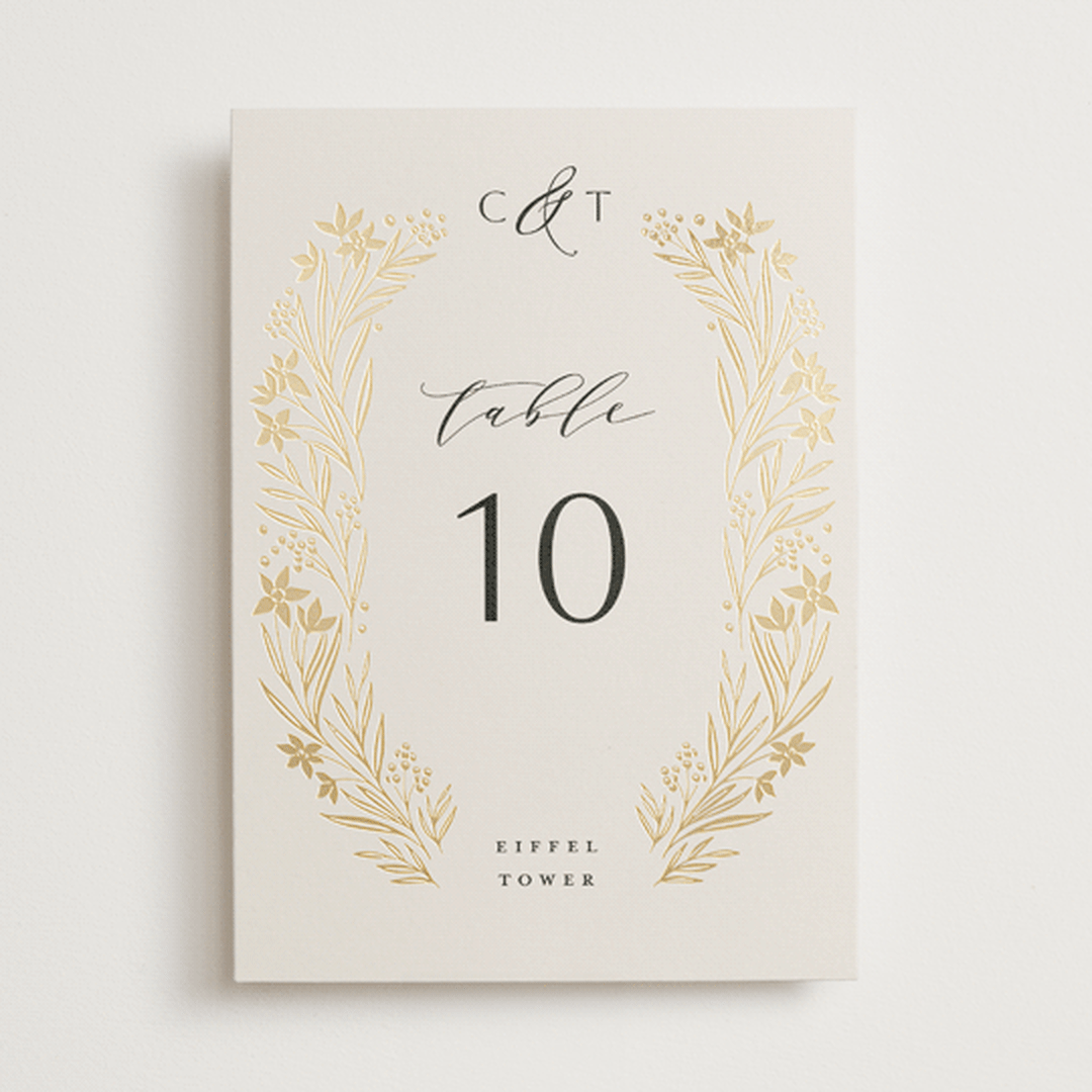 "Floral Border" - Table Numbers in Champagne by Leah Bisch - Front
