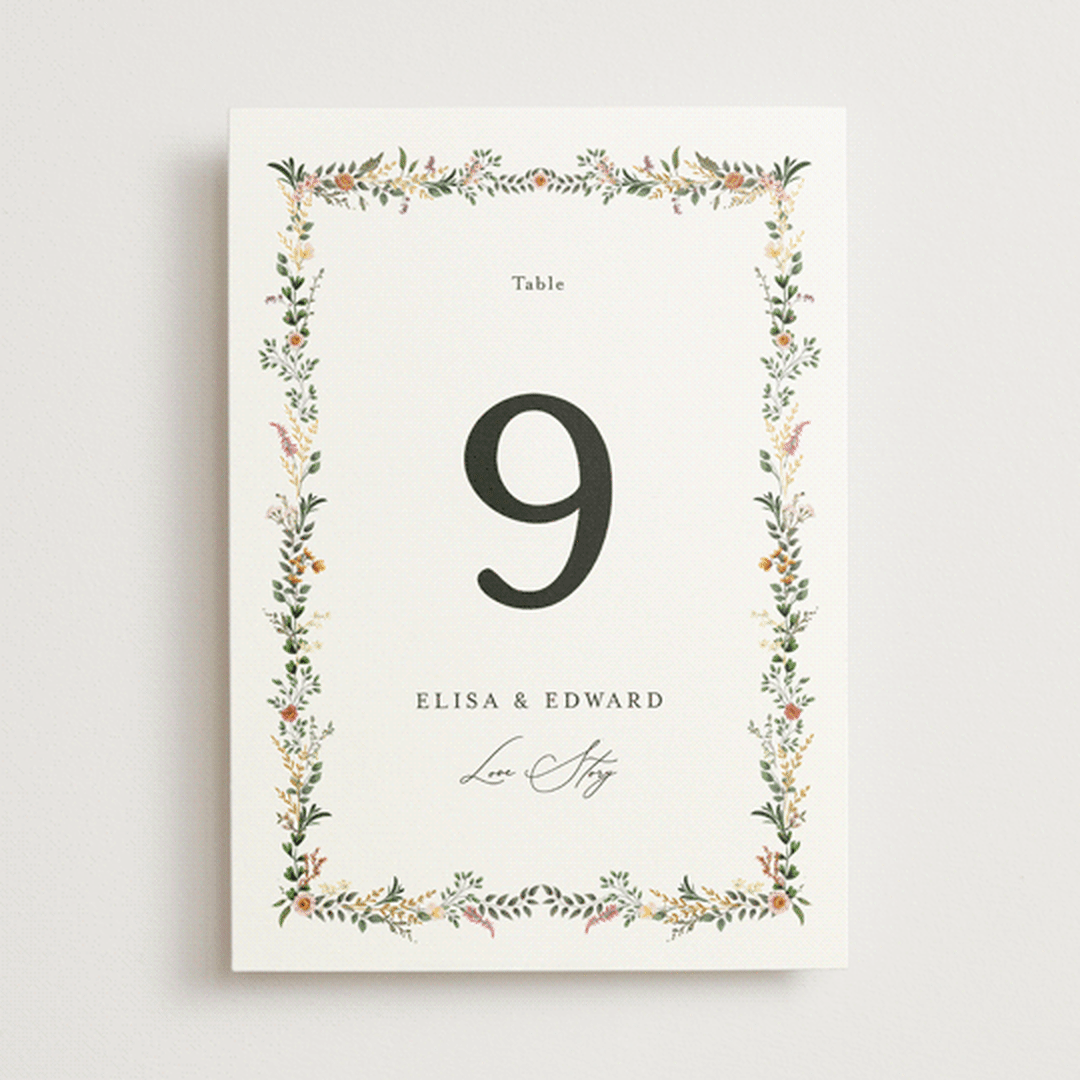 "Blooming Vine" - Table Numbers in Blush by Susan Moyal - Front