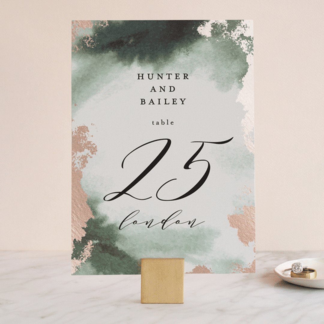 "Fancy Marble" - Table Numbers in Moss by Phrosné Barwood - Front