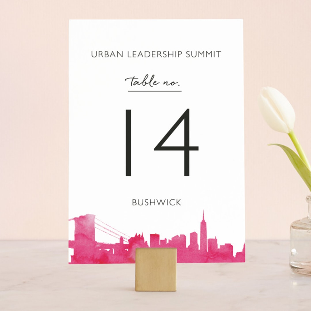 "Skyline -New York" - Table Numbers in Fuchsia by Laura Condouris - Front