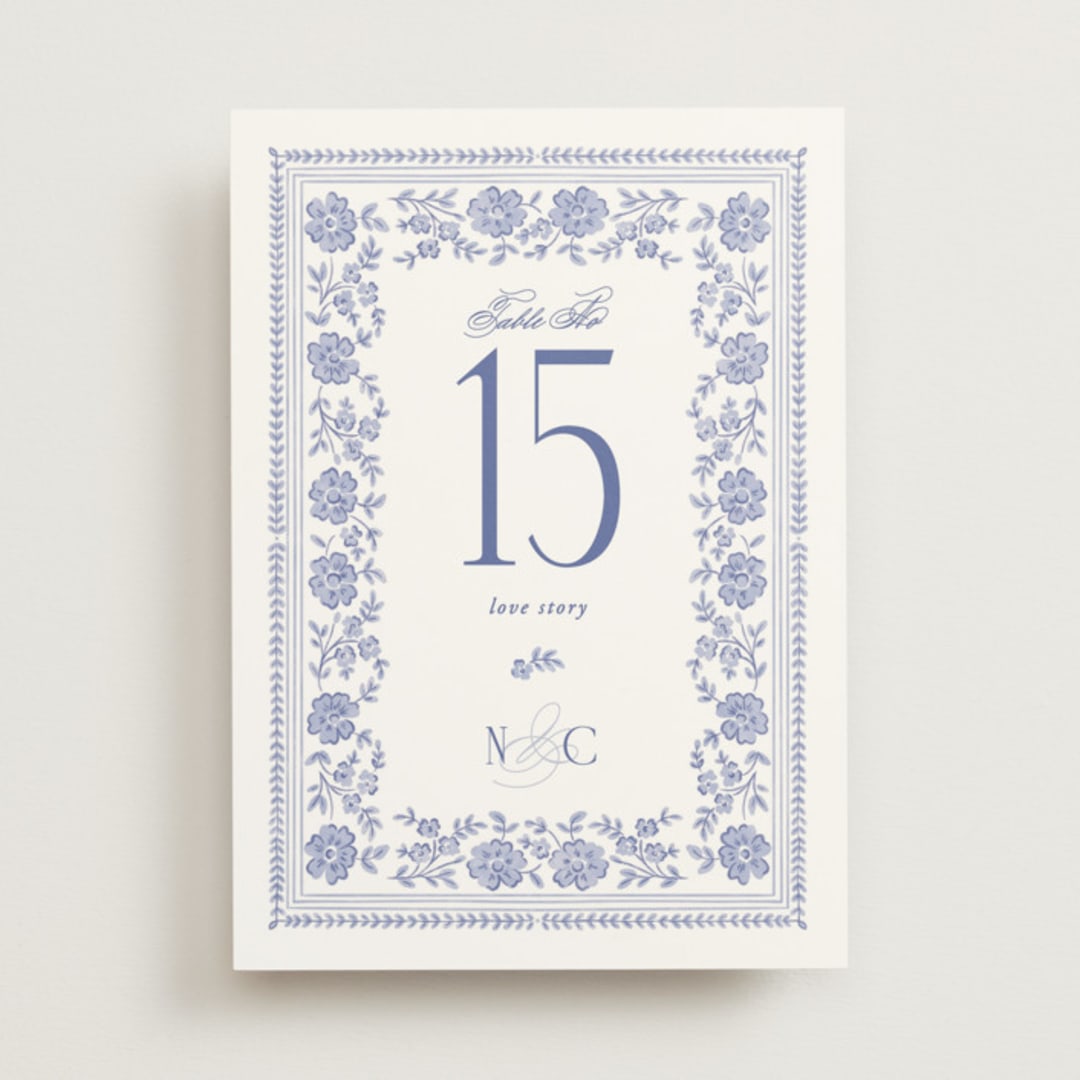 "Embroidered" - Table Numbers in Cerulean by Jenna Holcomb - Front