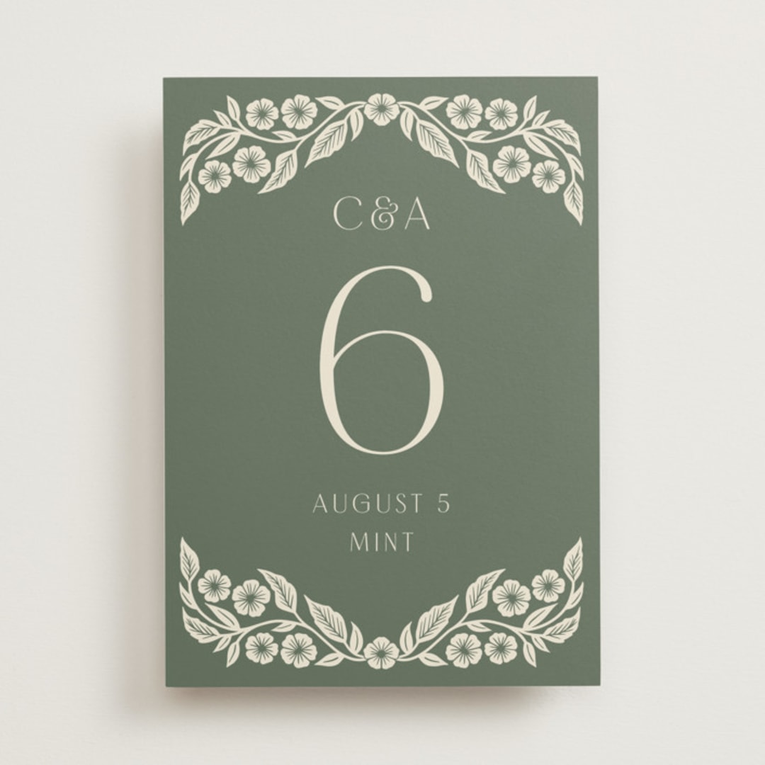 "Floral Diamond" - Table Numbers in Eucalyptus by Katharine Watson - Front