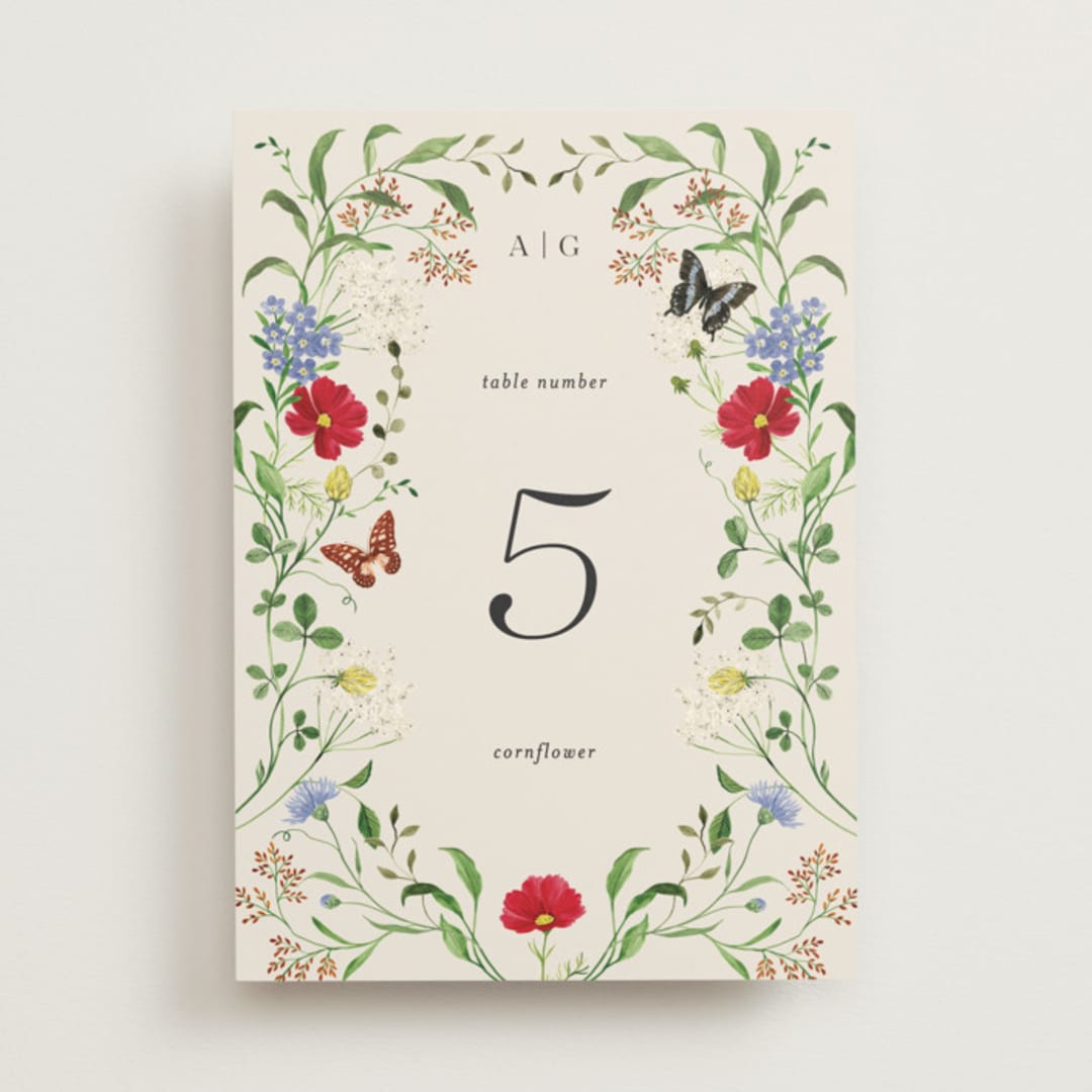 "Wild meadow" - Table Numbers in Elder Flower by Sarah Knight - Front