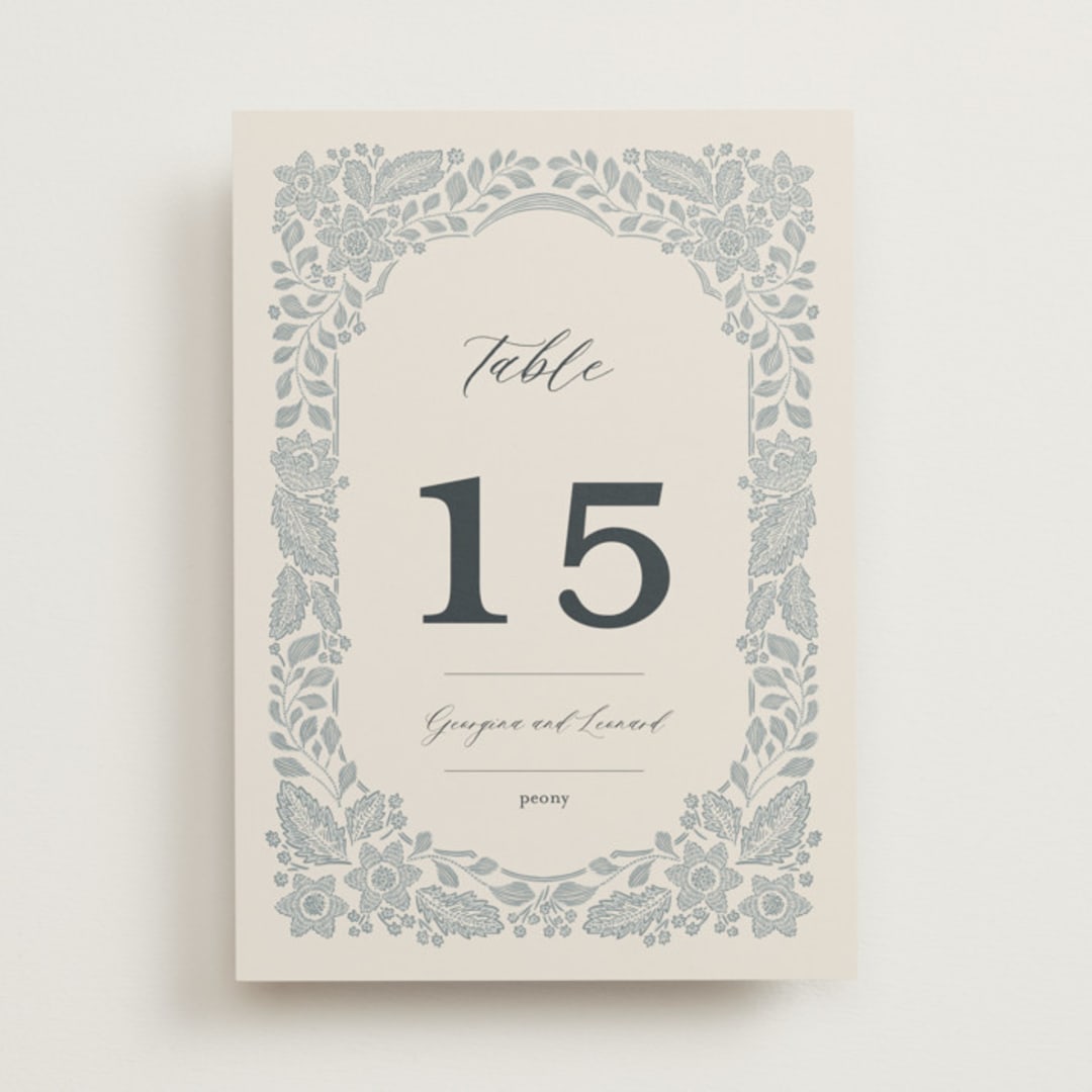 "Embroidered" - Table Numbers in Dusty Blue by Jen Owens - Front
