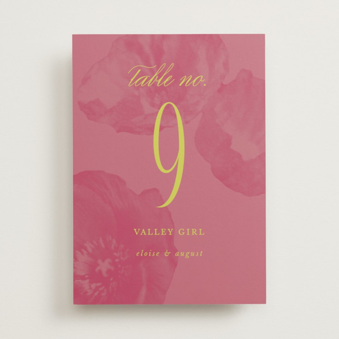 "Maximalist Poppies" - Table Numbers in Flamingo by Morgan Kendall - Front