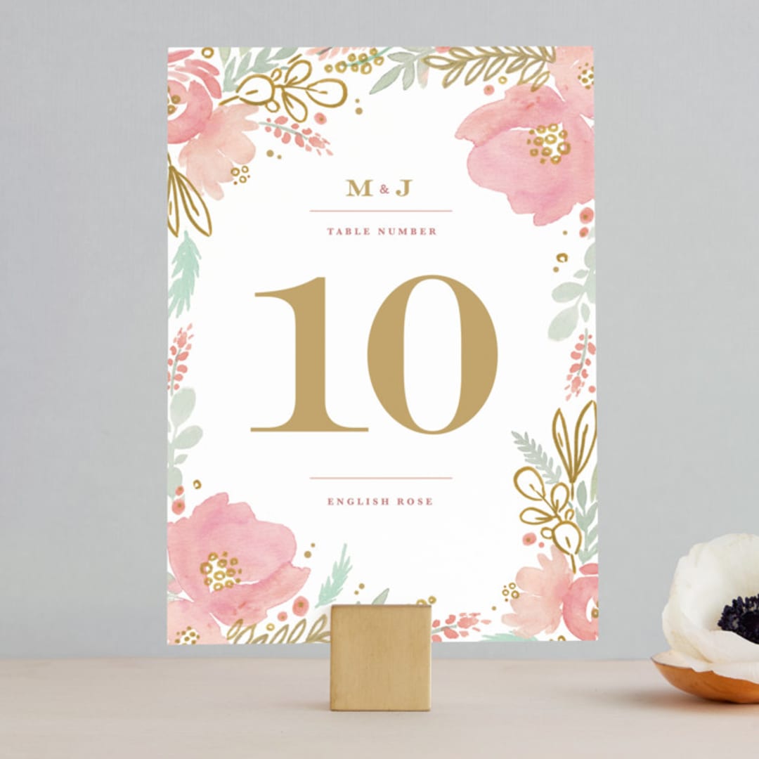 "Floral Vignette" - Table Numbers in Brass by Kristen Smith - Front