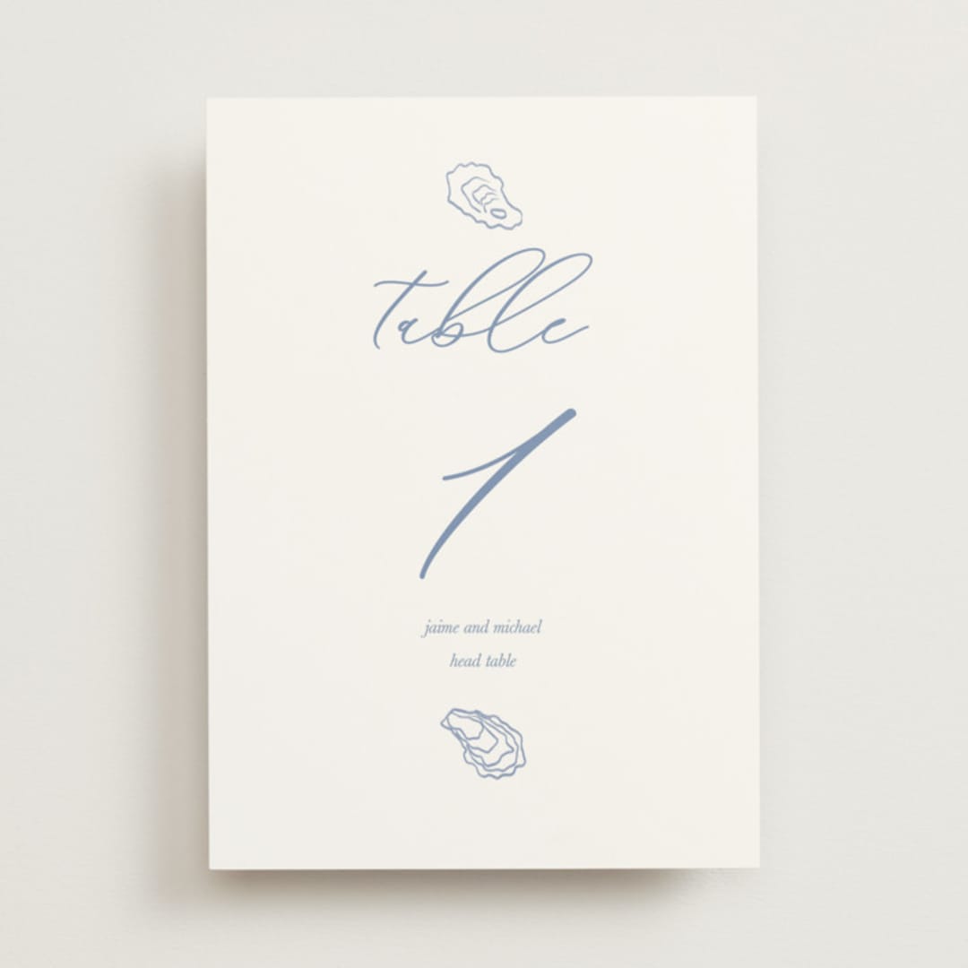 "I found my pearl" - Table Numbers in Oyster Blue by Cotton and Bow - Front