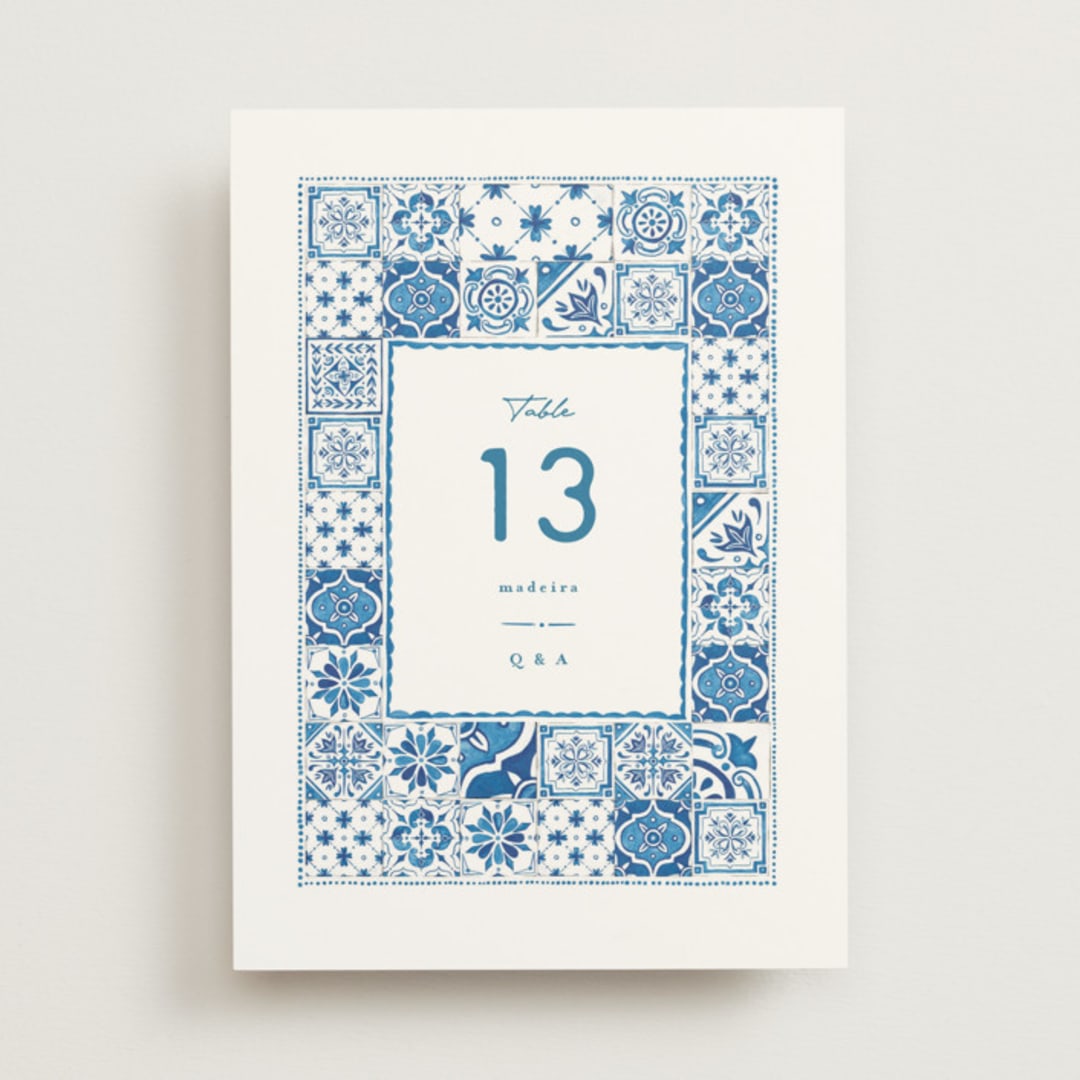 "watercolor tile" - Table Numbers in Navy by Anastasia Makarova - Front