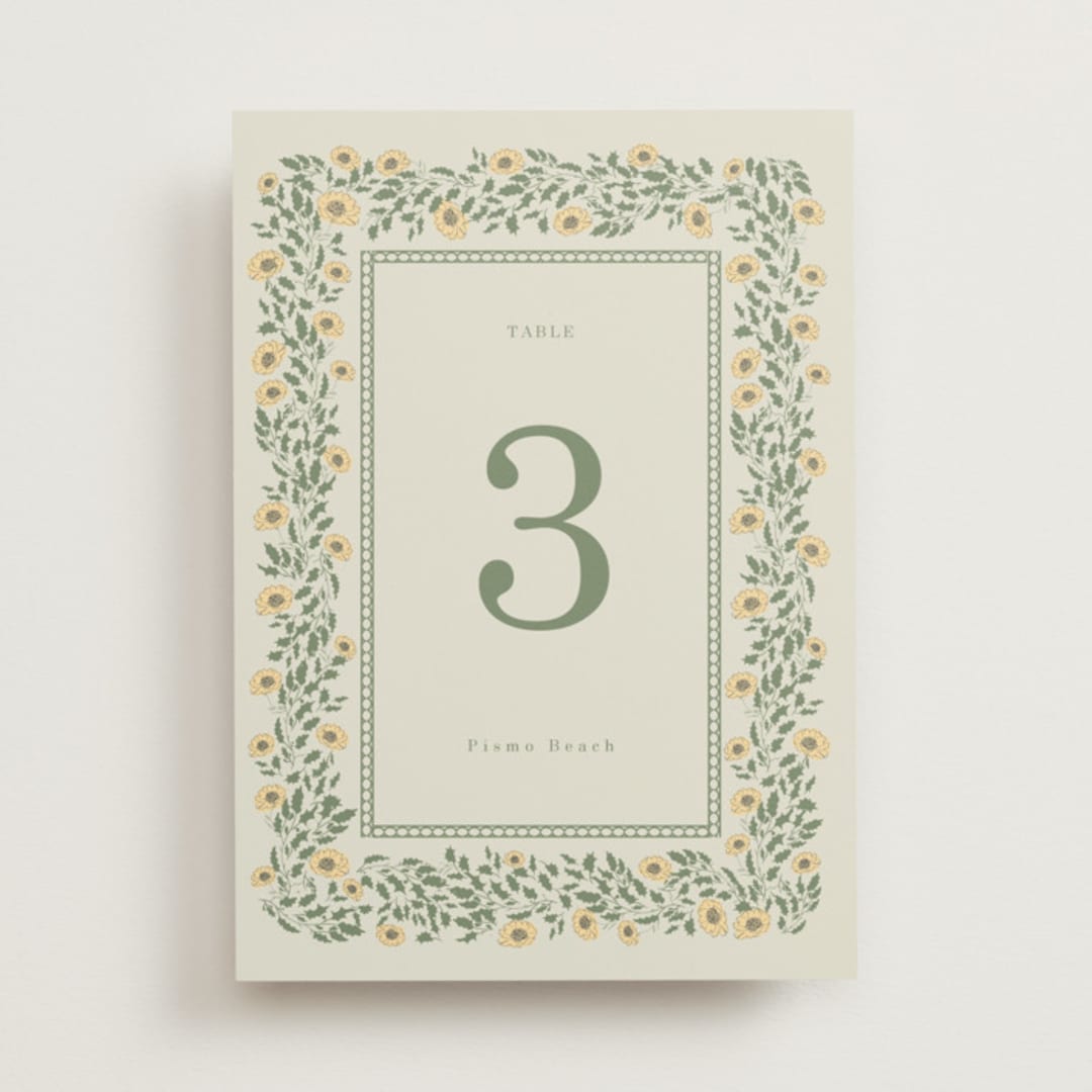 "Framed Floral" - Table Numbers in Mustard by Baumbirdy - Front