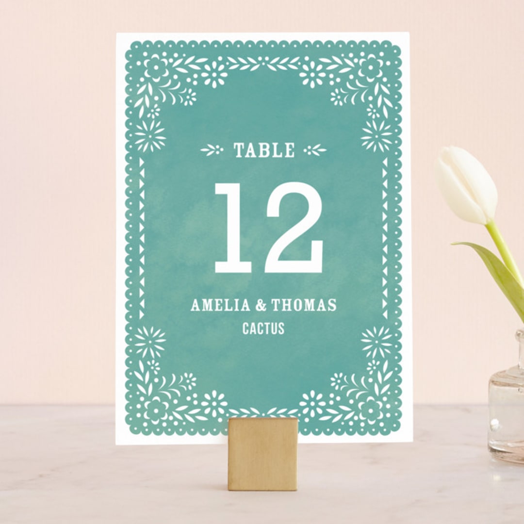 "Fiesta Folk Art" - Table Numbers in Lagoon by root beer float - Front