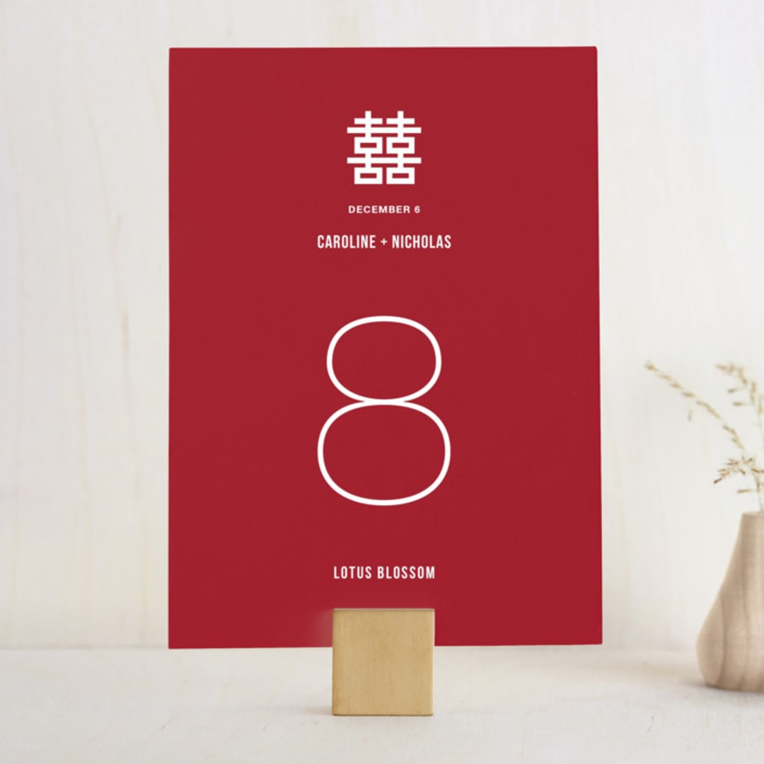 "Double Happiness Seal" - Table Numbers in Carmine by Lori James - Front