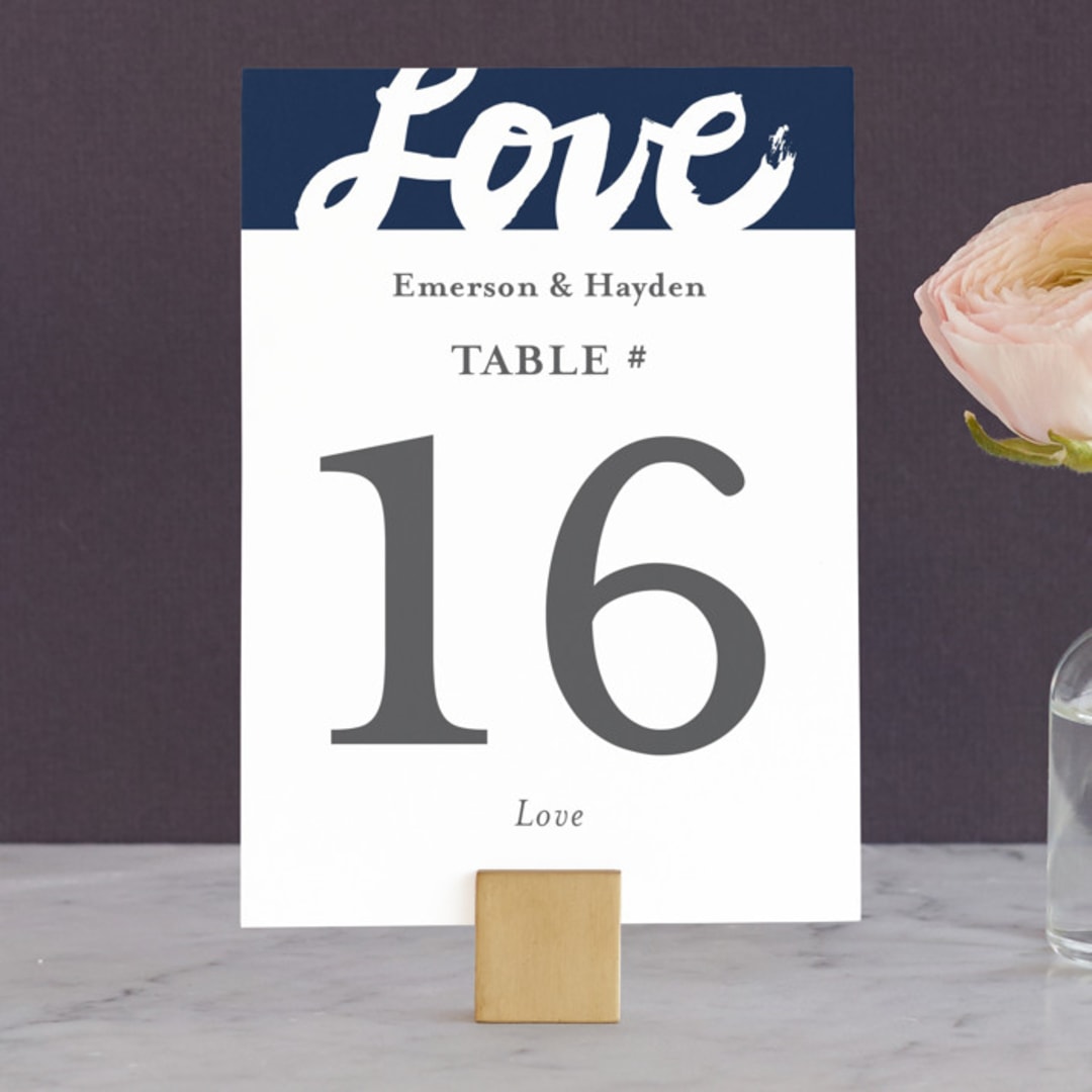 "Brushed Love" - Table Numbers in Night Navy by Lisa Guerrero - Front