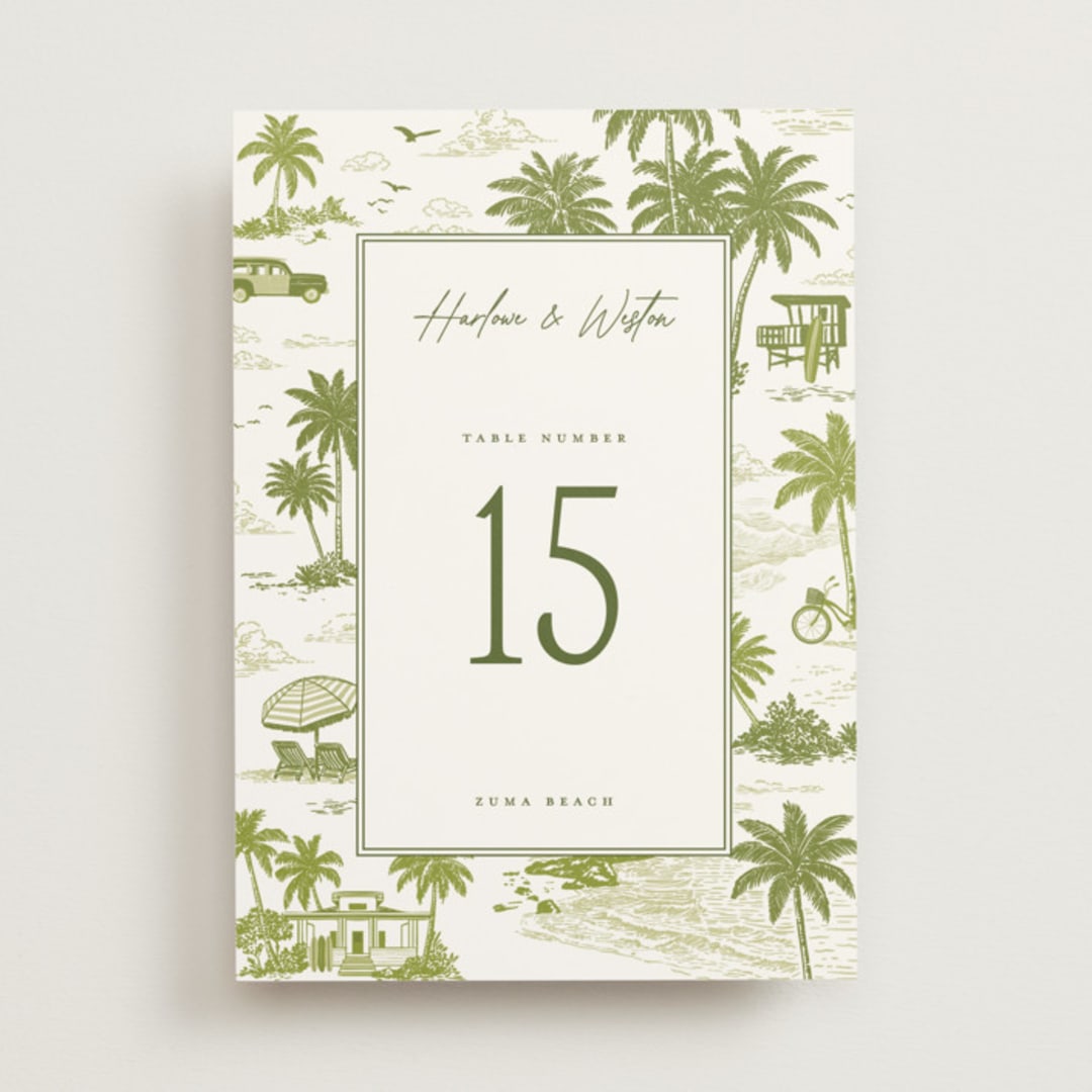 "West Coast Toile" - Table Numbers in Palm by Jenna Holcomb - Front