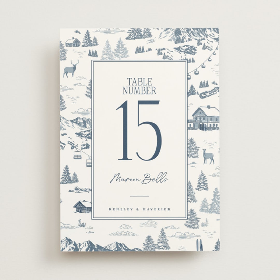 "Mountain Toile" - Table Numbers in Denim by Jenna Holcomb - Front