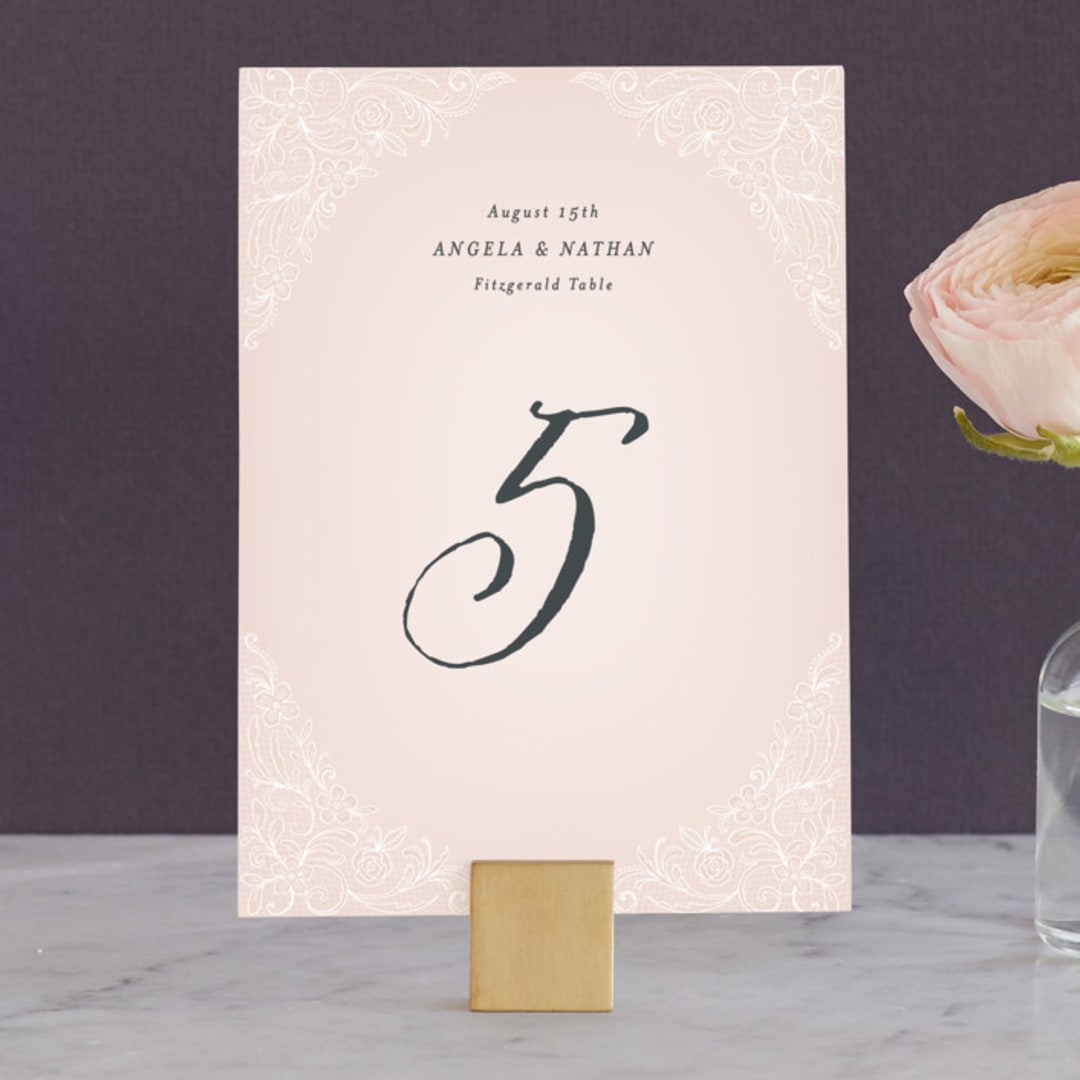 "Elegant Lace" - Table Numbers in Blush by Hooray Creative - Front