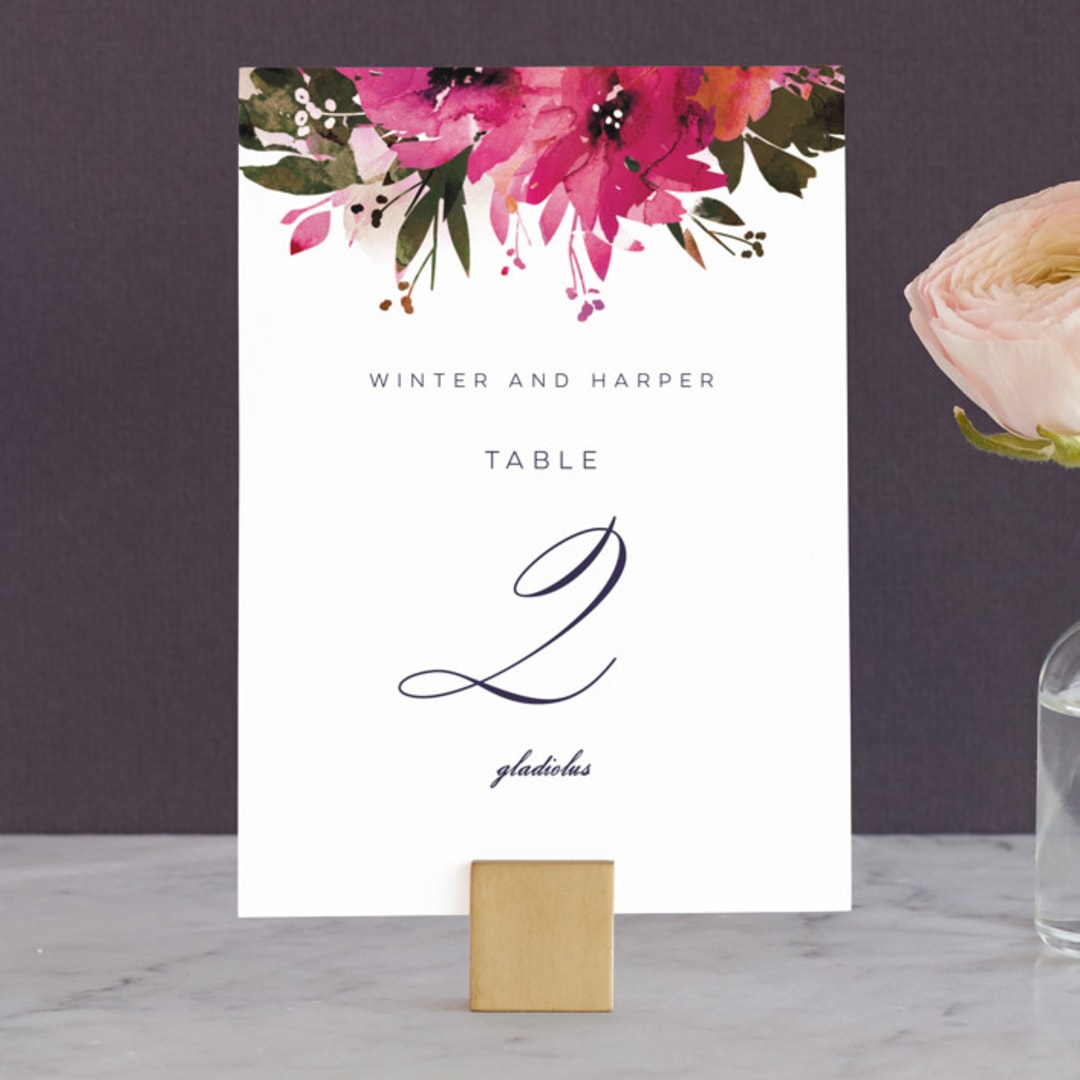 "Peeking Florals" - Table Numbers in Fuchsia by Lori Wemple - Front