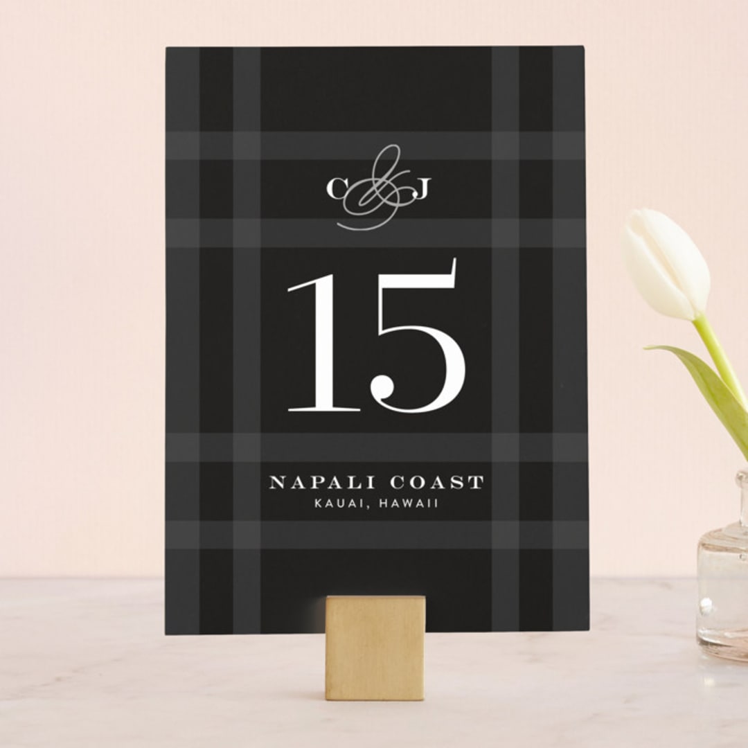 "Wedding Plaid" - Table Numbers in Obsidian by Jill Means - Front