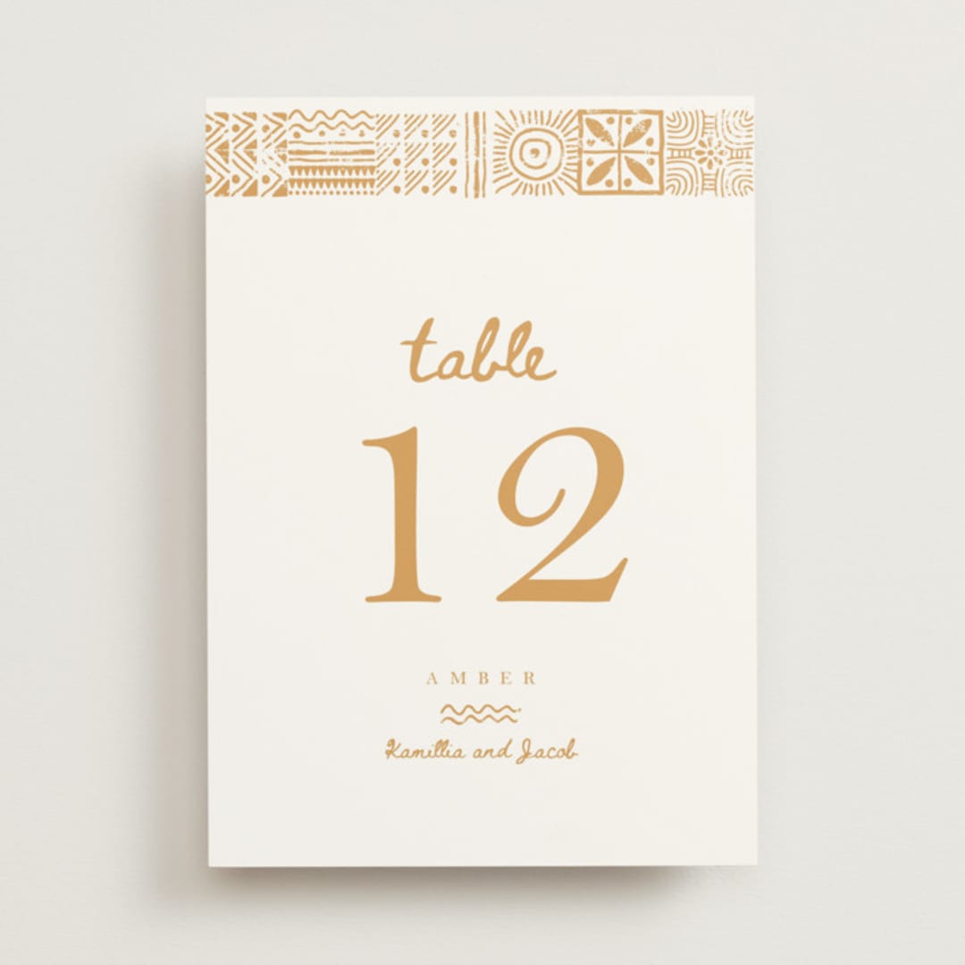 "Tribal Rythm" - Table Numbers in Amber by Selima Akhter - Front