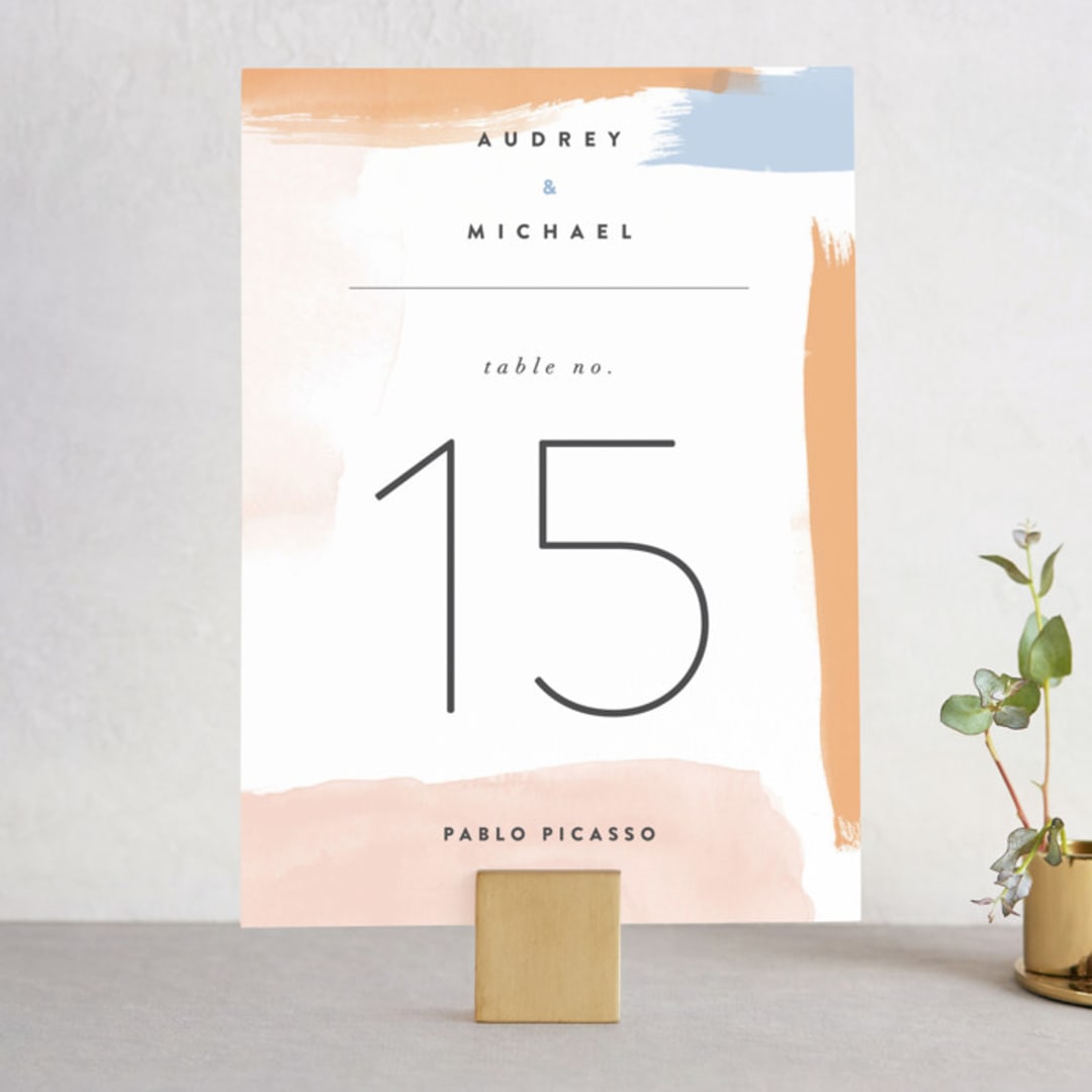 "Watercolor Wisp" - Table Numbers in Blush by Ariel Rutland - Front