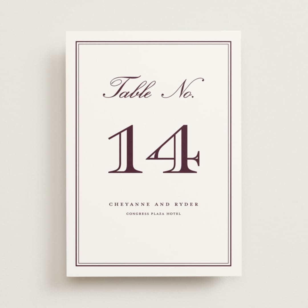 "Engraved names" - Table Numbers in Burgundy by Stacey Meacham - Front