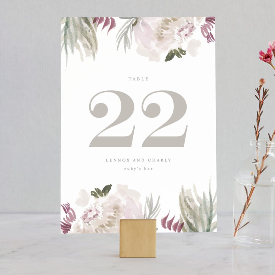 "romantic bouquet" - Table Numbers in Plum by Phrosné Barwood - Front