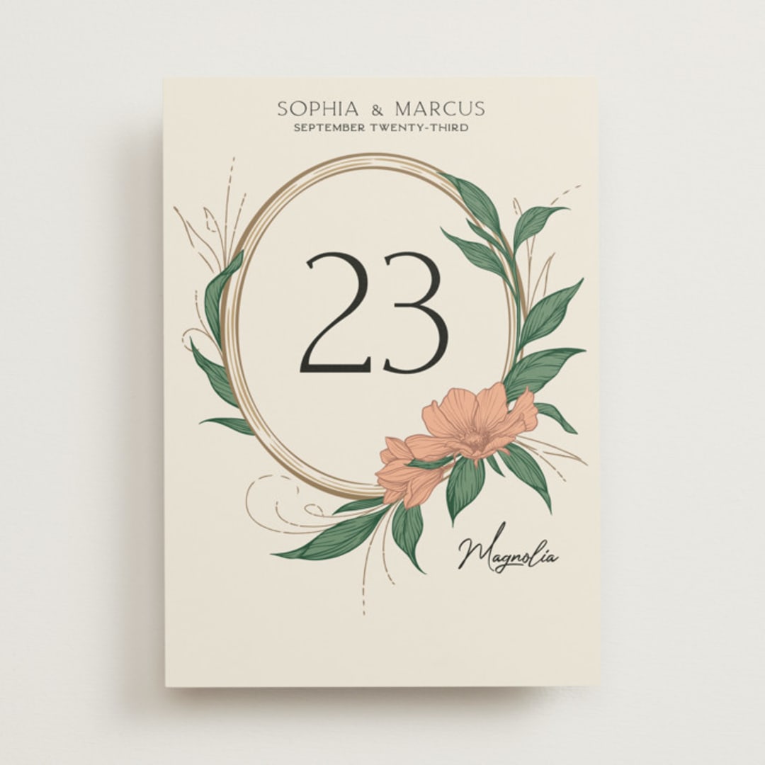 "Charming" - Table Numbers in Almond by GeekInk Design - Front