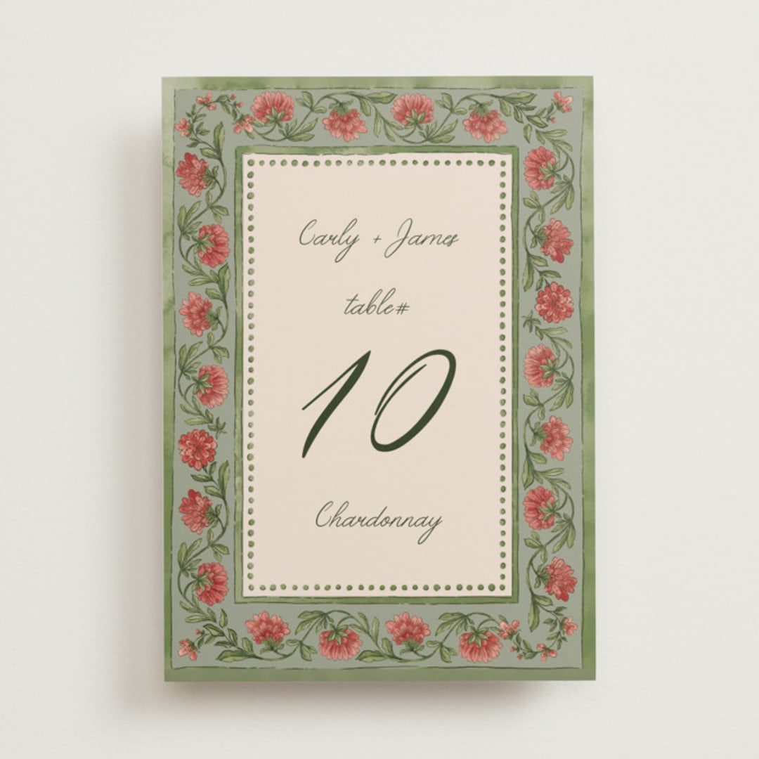 "Wedding Tapestry" - Table Numbers in Coral Fern by Chris Griffith - Front
