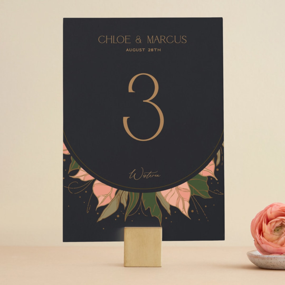 "Elegant Leaves" - Table Numbers in Slate by GeekInk Design - Front