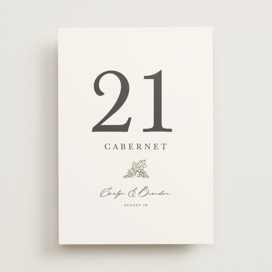 "Vineyard" - Table Numbers in Olive by Sarah Brown - Front