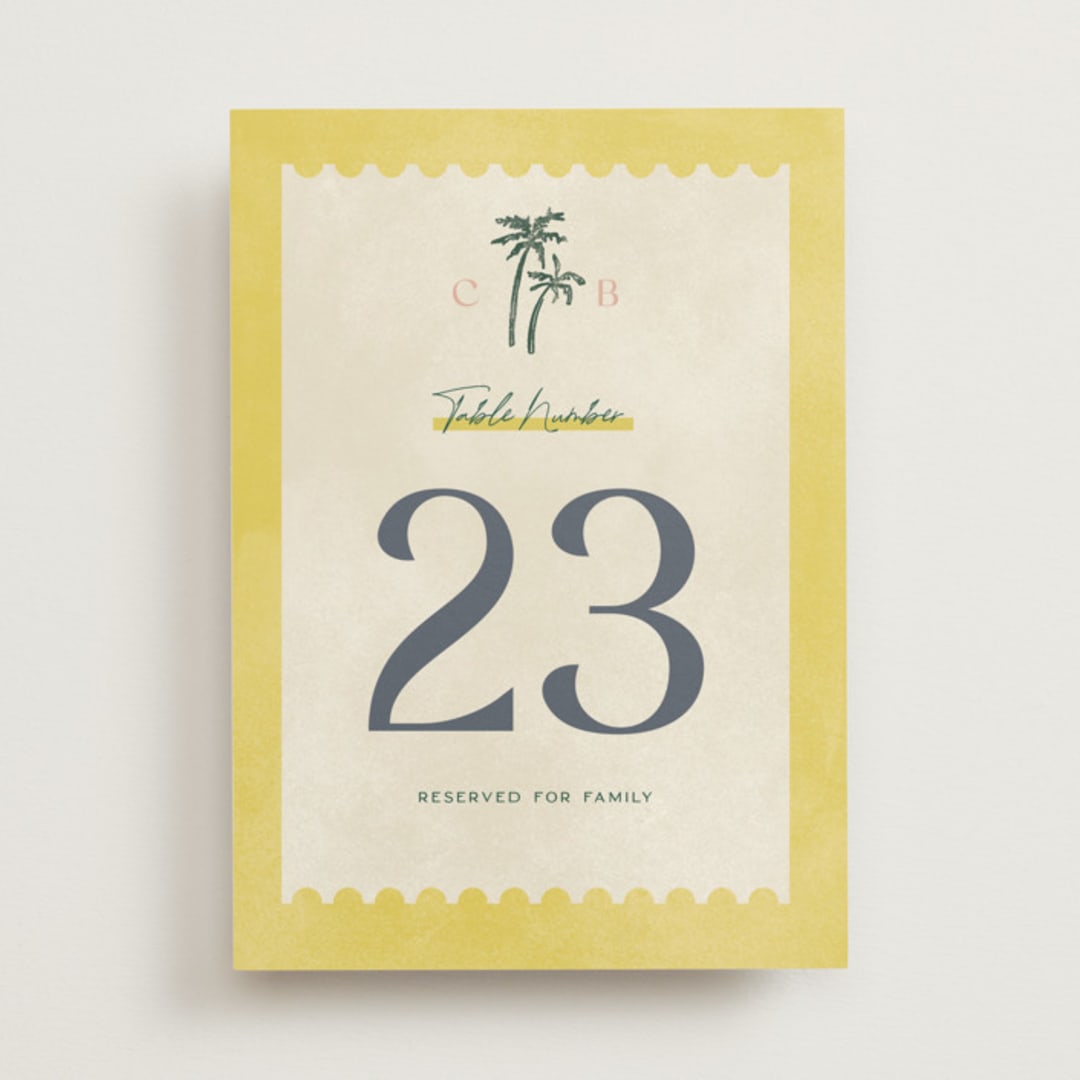 "Coastal Drift" - Table Numbers in Caribbean Citrus by Pixel and Hank - Front