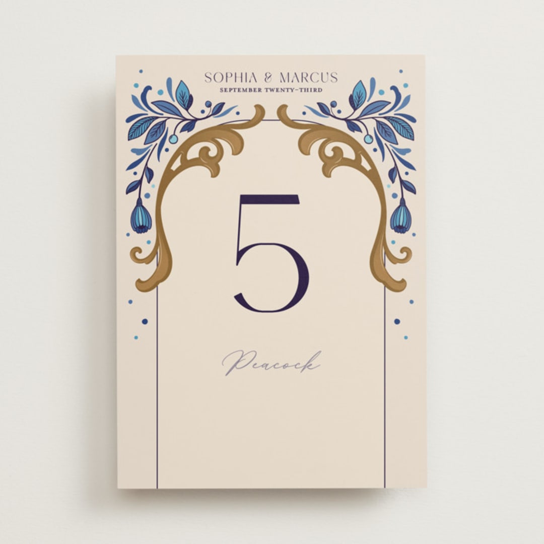 "Gilded" - Table Numbers in Cerulean by GeekInk Design - Front