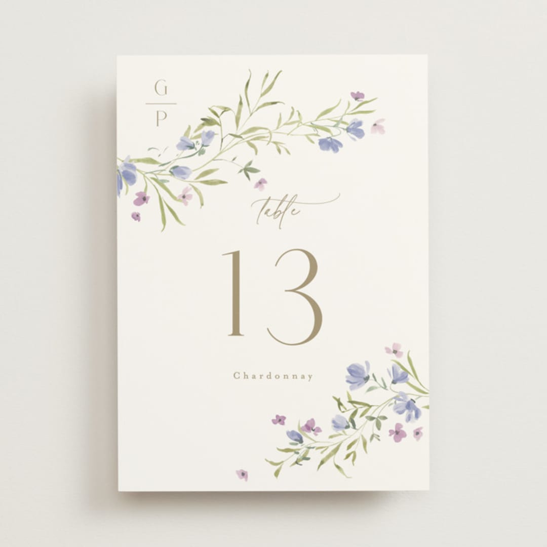 "Sweeping Meadow" - Table Numbers in Wisteria by Everett Paper Goods - Front