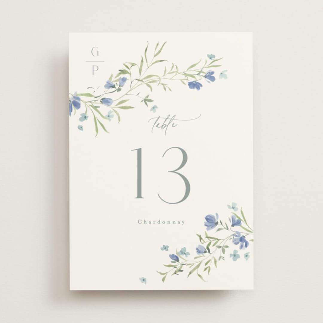 "Sweeping Meadow" - Table Numbers in Aquamarine by Everett Paper Goods - Front