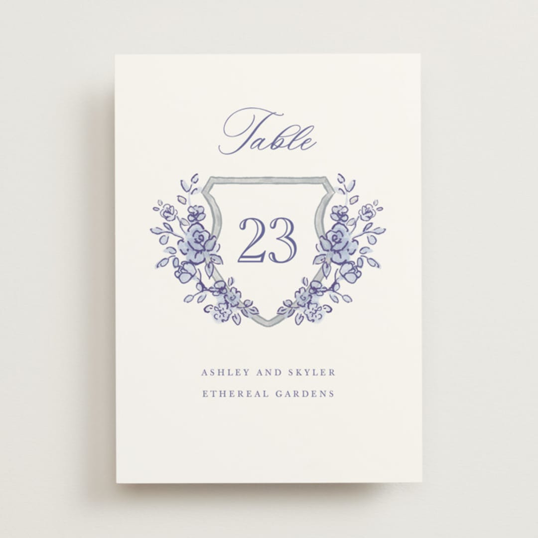 "watercolor flowers crest" - Table Numbers in Dusty Blue by Cass Loh - Front