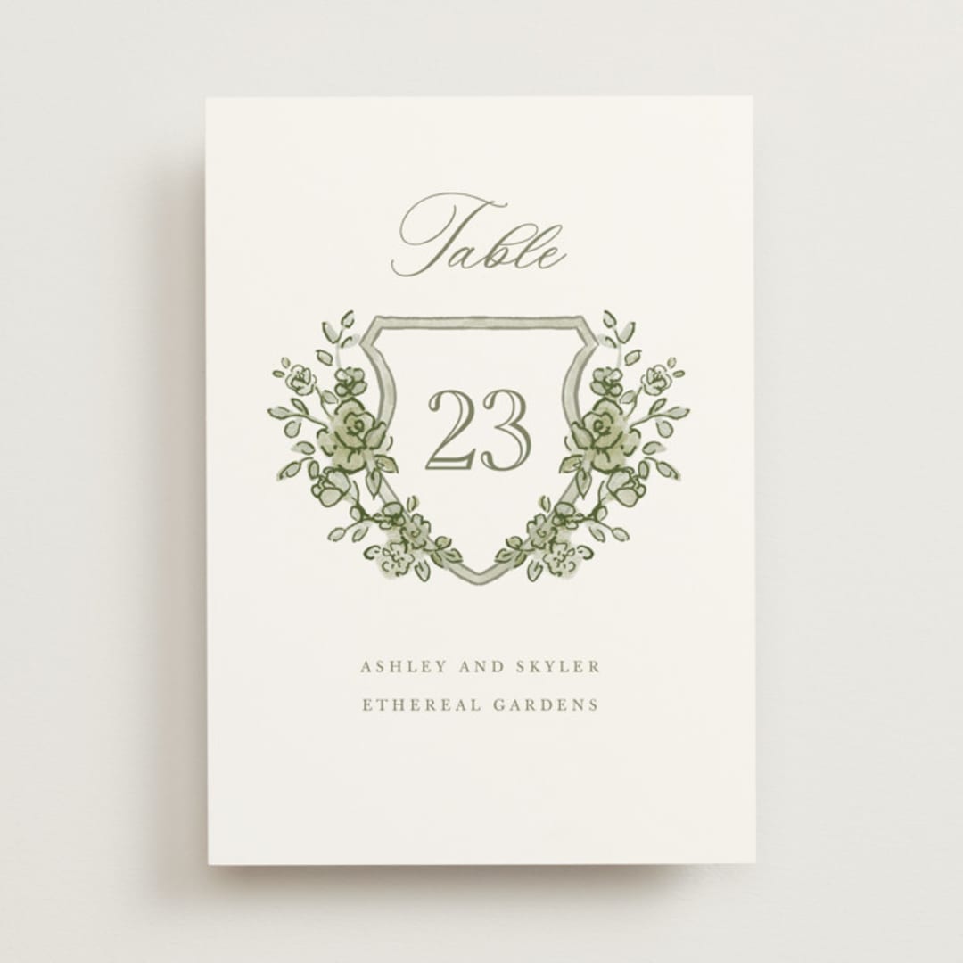 "watercolor flowers crest" - Table Numbers in Moss by Cass Loh - Front