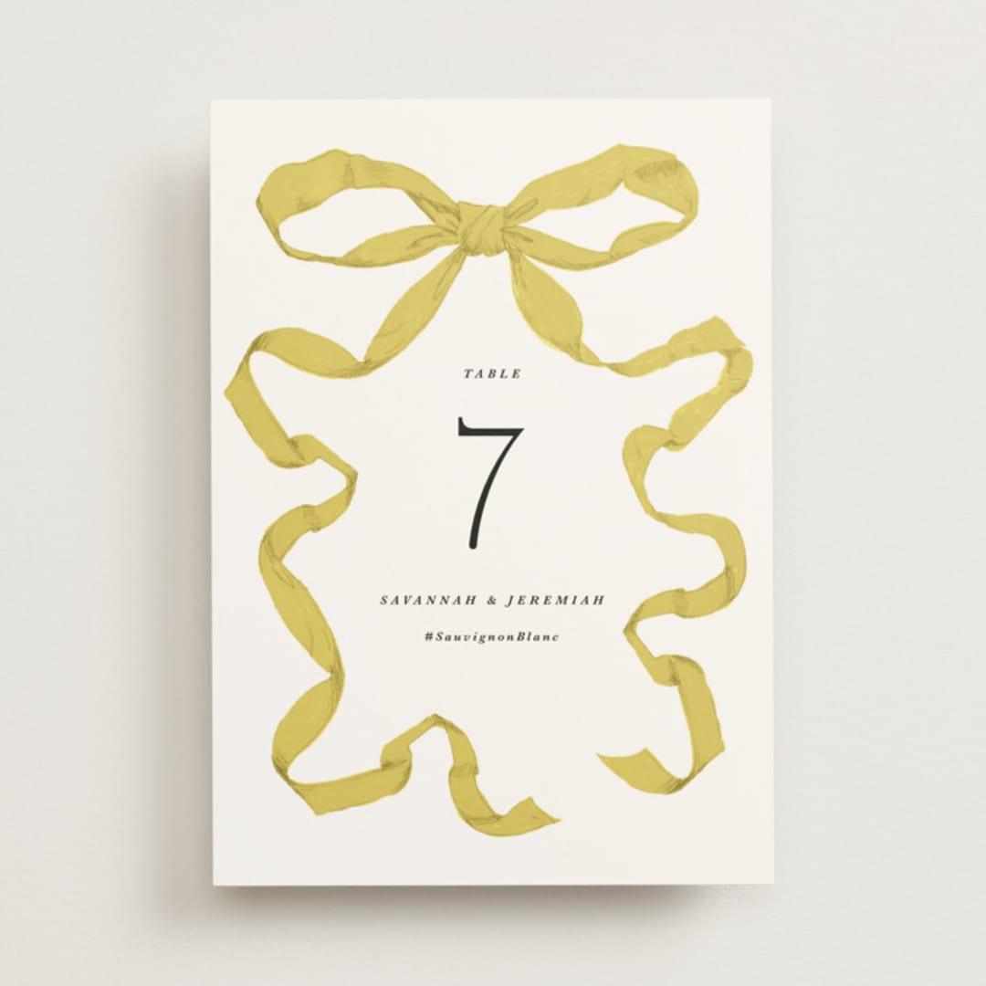 "Antique Ribbon" - Table Numbers in Citrine by Olivia Kanaley Inman - Front