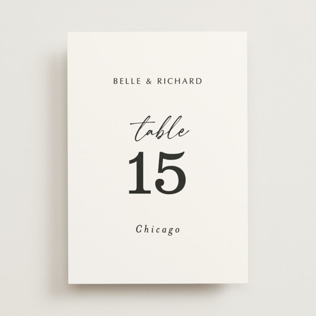 "Belle Romance" - Table Numbers in Onyx by Katherine Moynagh - Front