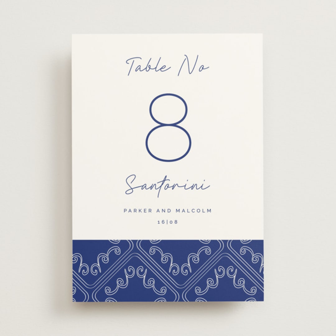 "Santorini" - Table Numbers in Cerulean by Zani van Zyl - Front