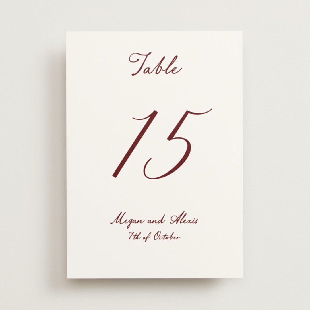 "Handwritten" - Table Numbers in Wine by Cass Loh - Front