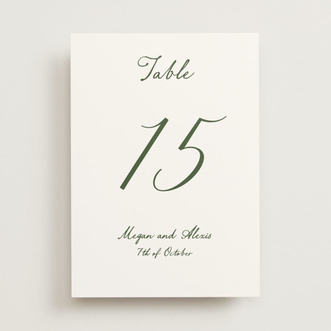 "Handwritten" - Table Numbers in Moss by Cass Loh - Front