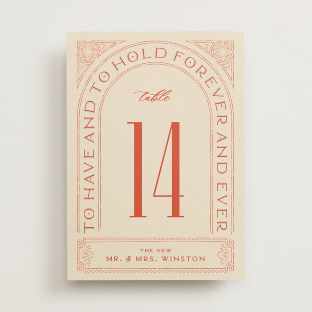"To Have and To Hold" - Table Numbers in Verona Sunset by Kelsey Mucci - Front