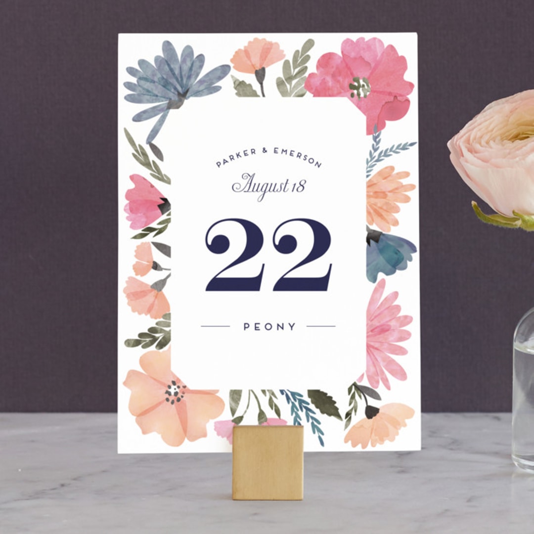 "Romantic Watercolor Flora" - Table Numbers in Dhalia by Petra Kern - Front