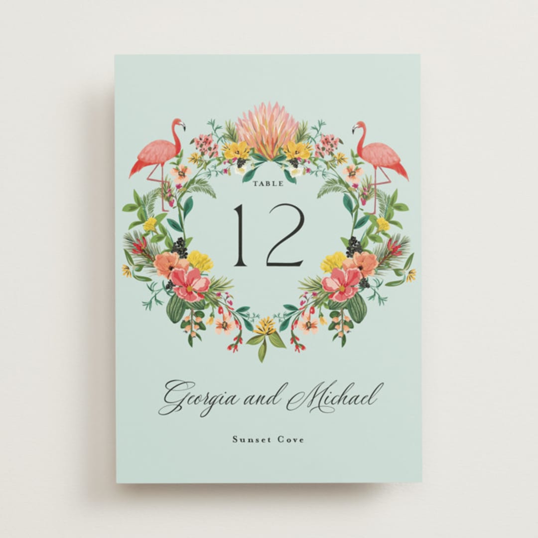 "Tropical Crest" - Table Numbers in Papaya by Susan Moyal - Front