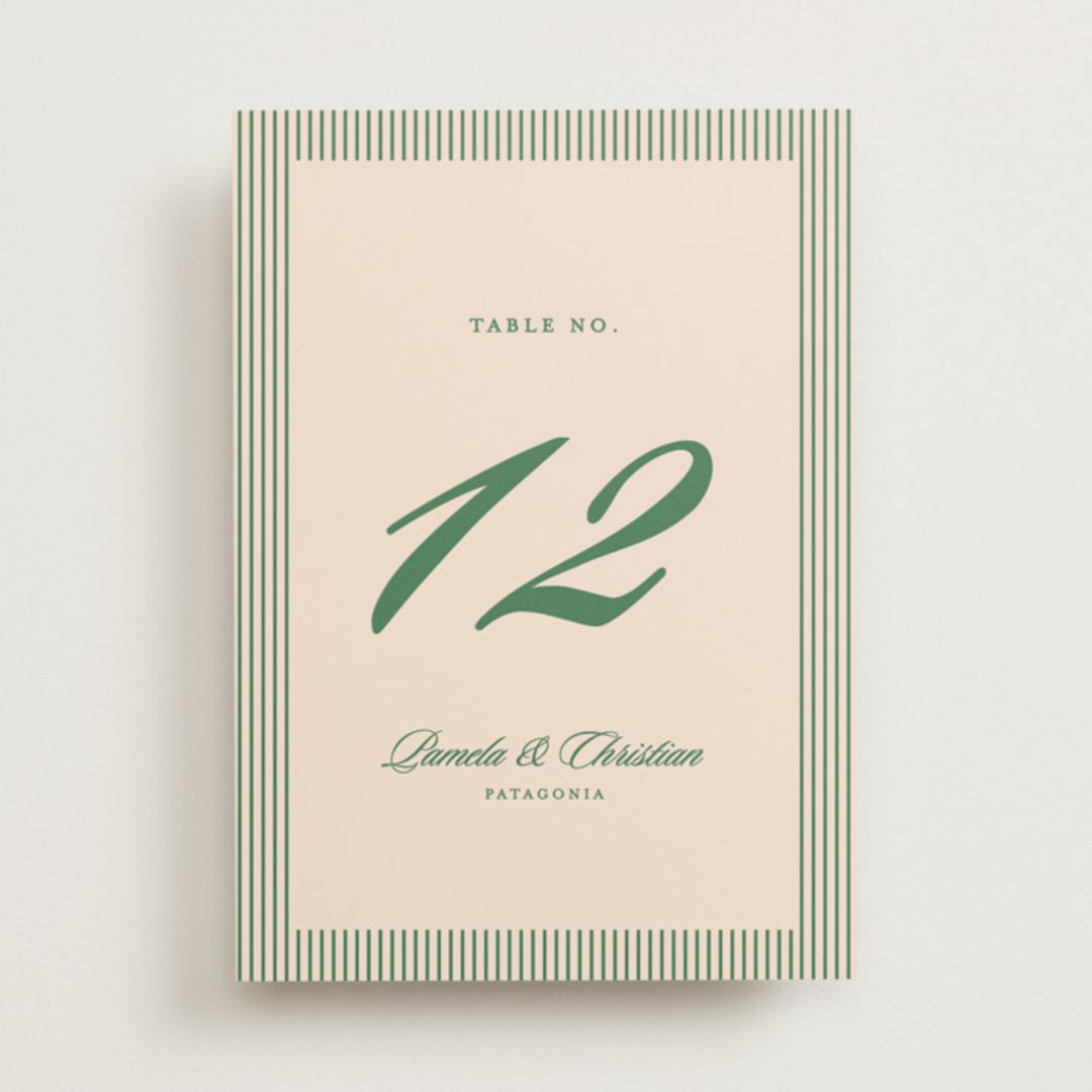 "Scripted" - Table Numbers in Emerald by Creo Study - Front